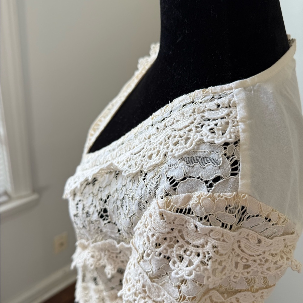 Tracy Reese Ivory Lace Blouse XS/S | Romantic Boho V-Neck Top - Picture 6 of 12